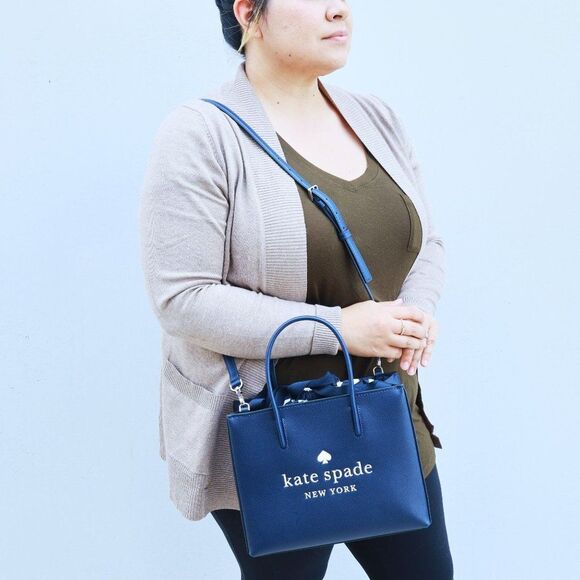 NWT Kate Spade TRISTA Leather Sam Bag Tote w Bow Tie Navy - Picture 4 of 14